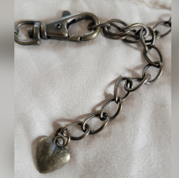 VTG Bronze Tone & Amber Lucite Flower Hippie Chain Belt w/ Rhinestone Ac… - Picture 4 of 13